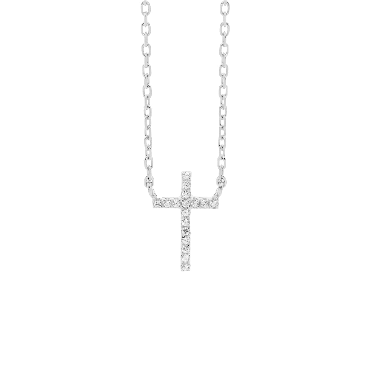 Silver, cross, CZ set and chain