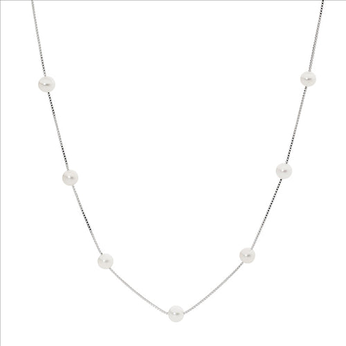 SS WH CZ Freshwater Pearl on 42cm Box Chain Necklace w/ ext. Chain