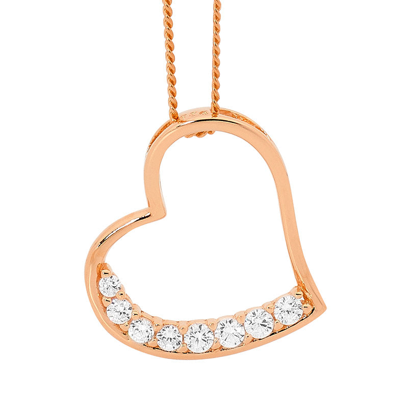 SS Heart Pendant w/ 8 x WH CZ & Rose Gold Plating and chain