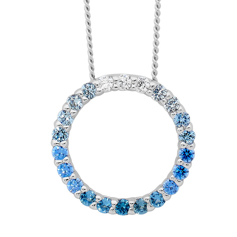 Silver white and blue CZ set circle and chain