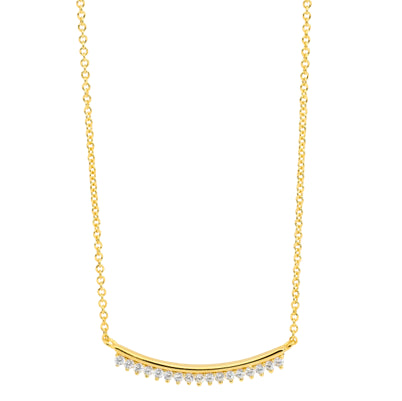 SS 25mm curved bar, claw set wh cz, 42+5cm necklace w/gold plating and chain