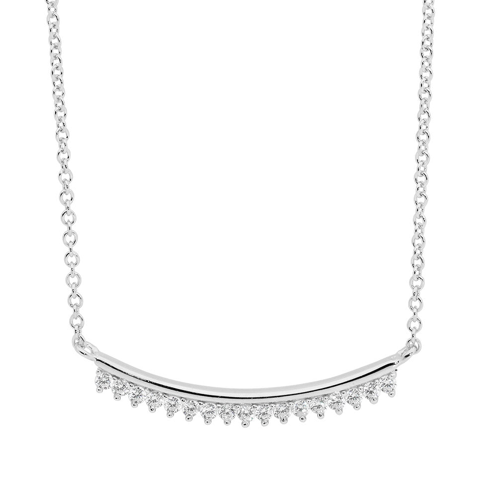 SS 25mm curved bar, claw set wh cz, 42+5cm necklace