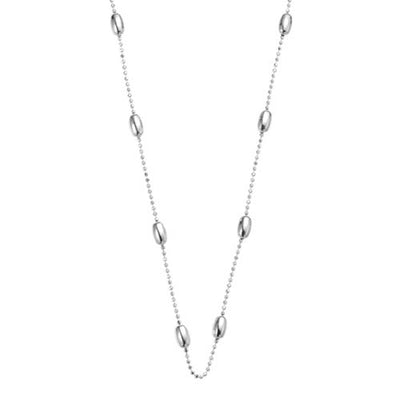 150cm silver diam-cut 1mm ball chain with 4x6mm oval beads around, antitarnish