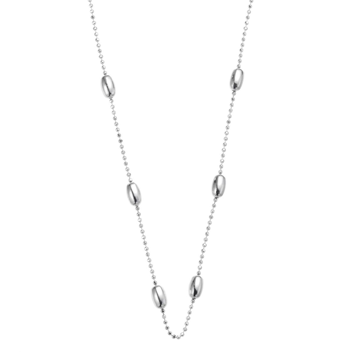 150cm silver diam-cut 1mm ball chain with 4x6mm oval beads around, antitarnish