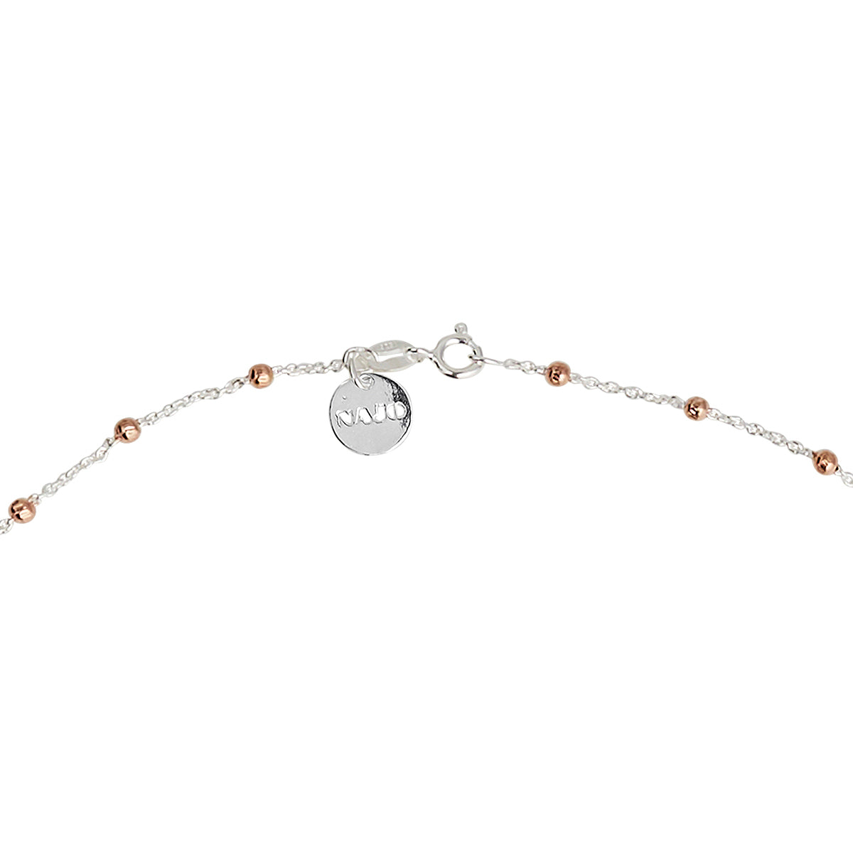 Silver, dia cut Rose gold plated balls throughout chain