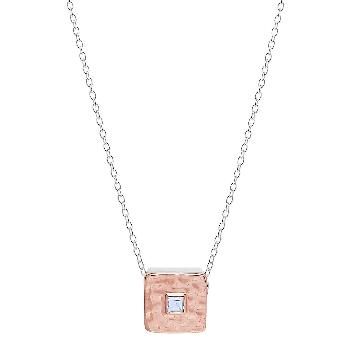 12mm beaten rose gold plated silver square pendant round box chain