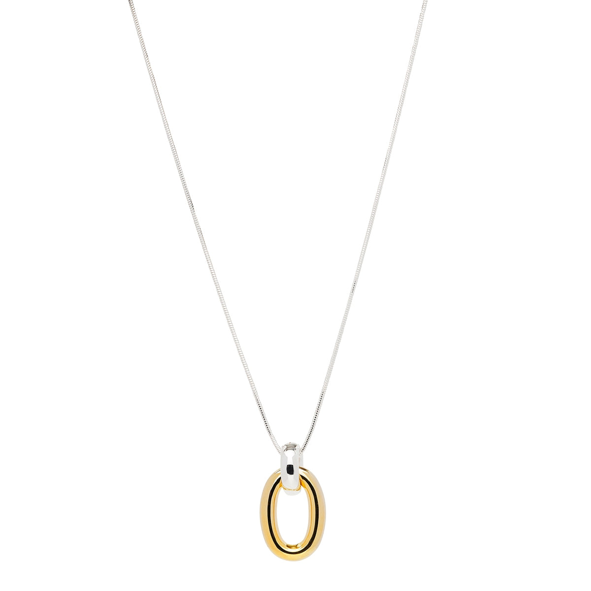 Silver, Hollow double tube pendant, 1x oval gold plated, with chain