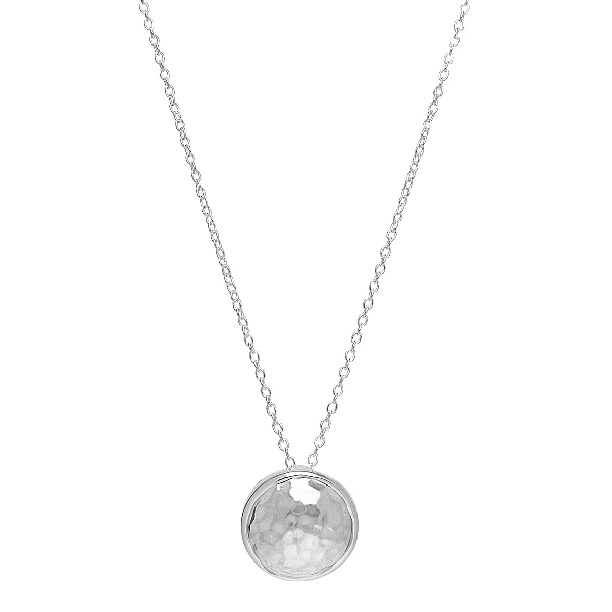 16.5mm beaten silver disc pendant on C0120-45/60cm 1mm trace chain, antitarnish