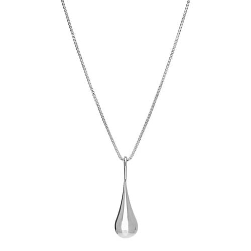 Silver puff teardrop pendant on round box chain, antitarnish