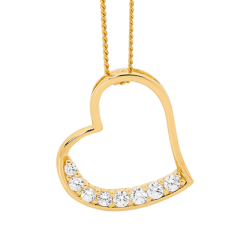 Silver, gold plated CZ set open heart and chain