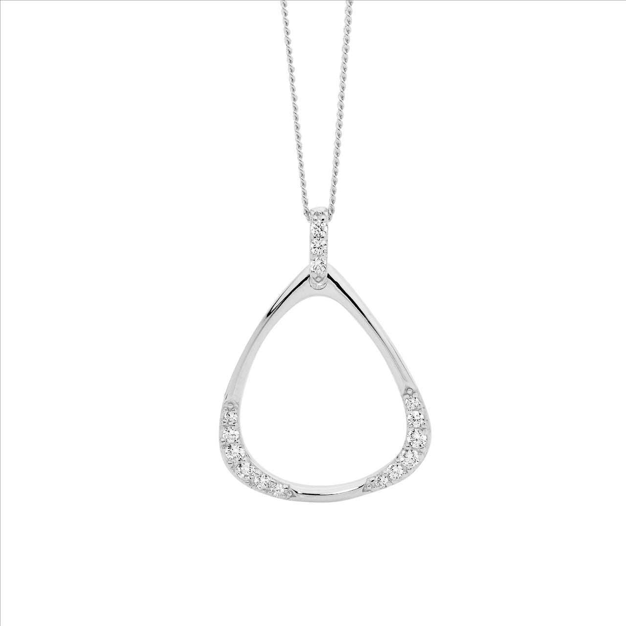 SS WH CZ open triangle drop pendant and chain