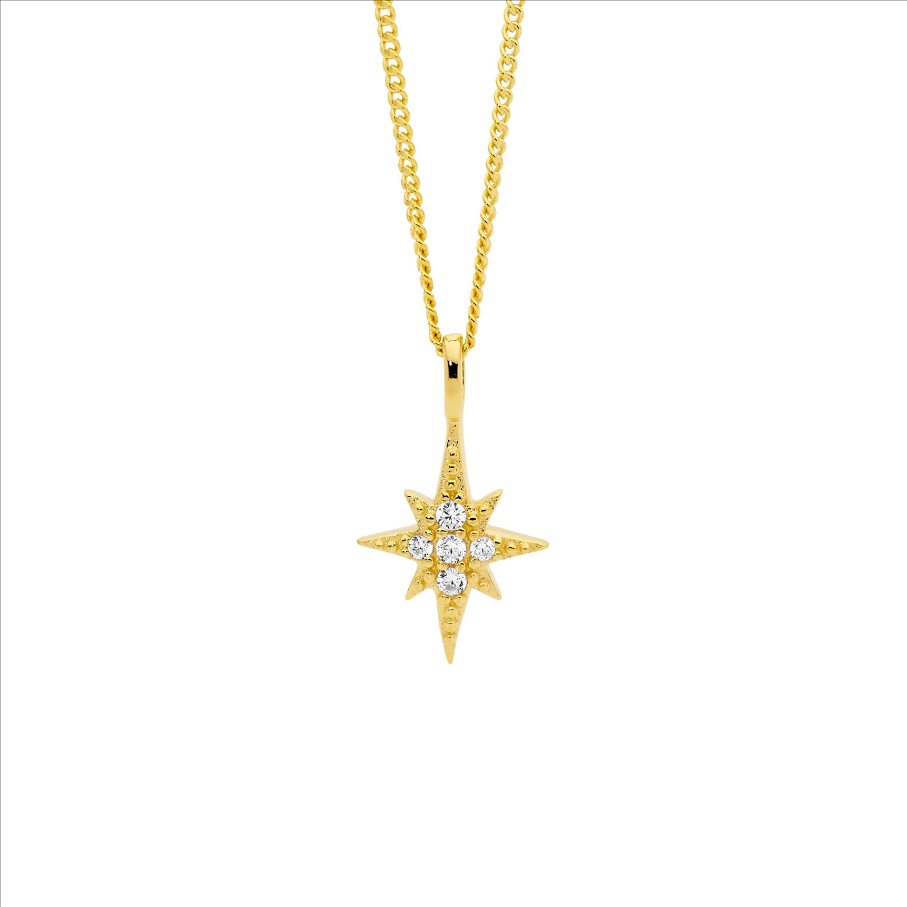 SS WH CZ star pendant w/ gold plating and chain