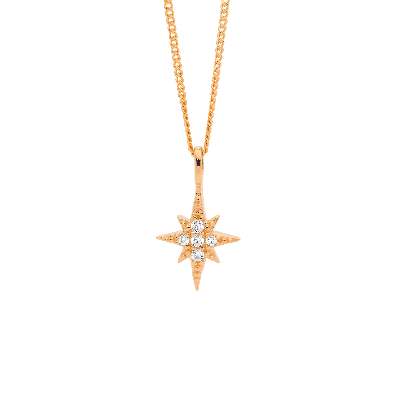 SS WH CZ star pendant w/ rose gold plating and chain