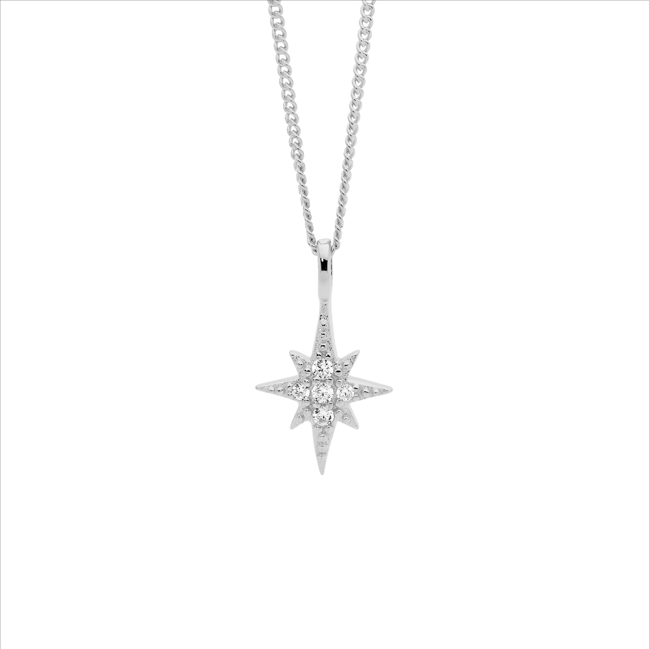 SS WH CZ star pendant and chain