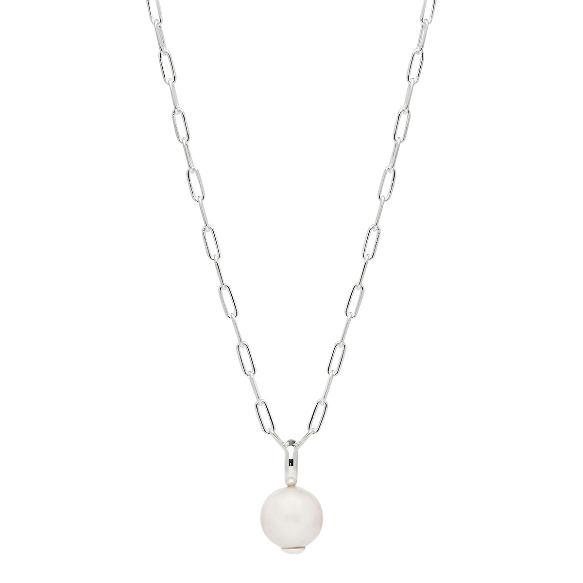 10-11mm freshwater white round pearl pendant with silver bale and bottom pin with chain