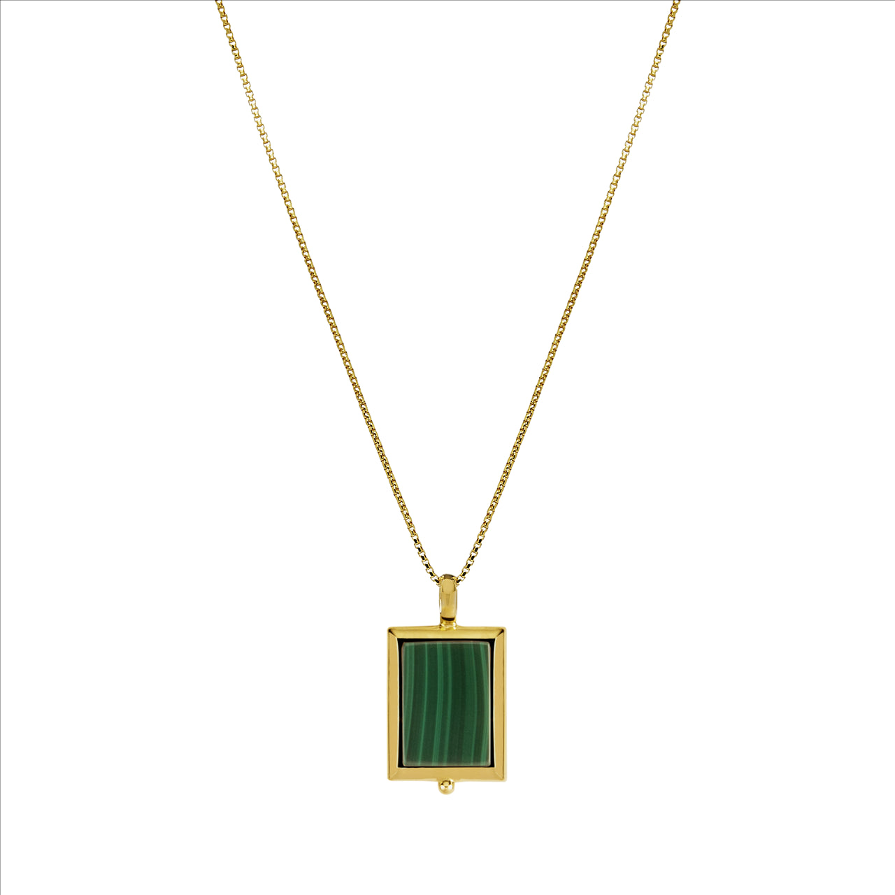 Silver, YG plate Malachite bezel set pendant and chain