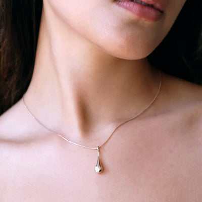 Sterling silver RGP silver teardrop pendant on 0.8mm RGP chain