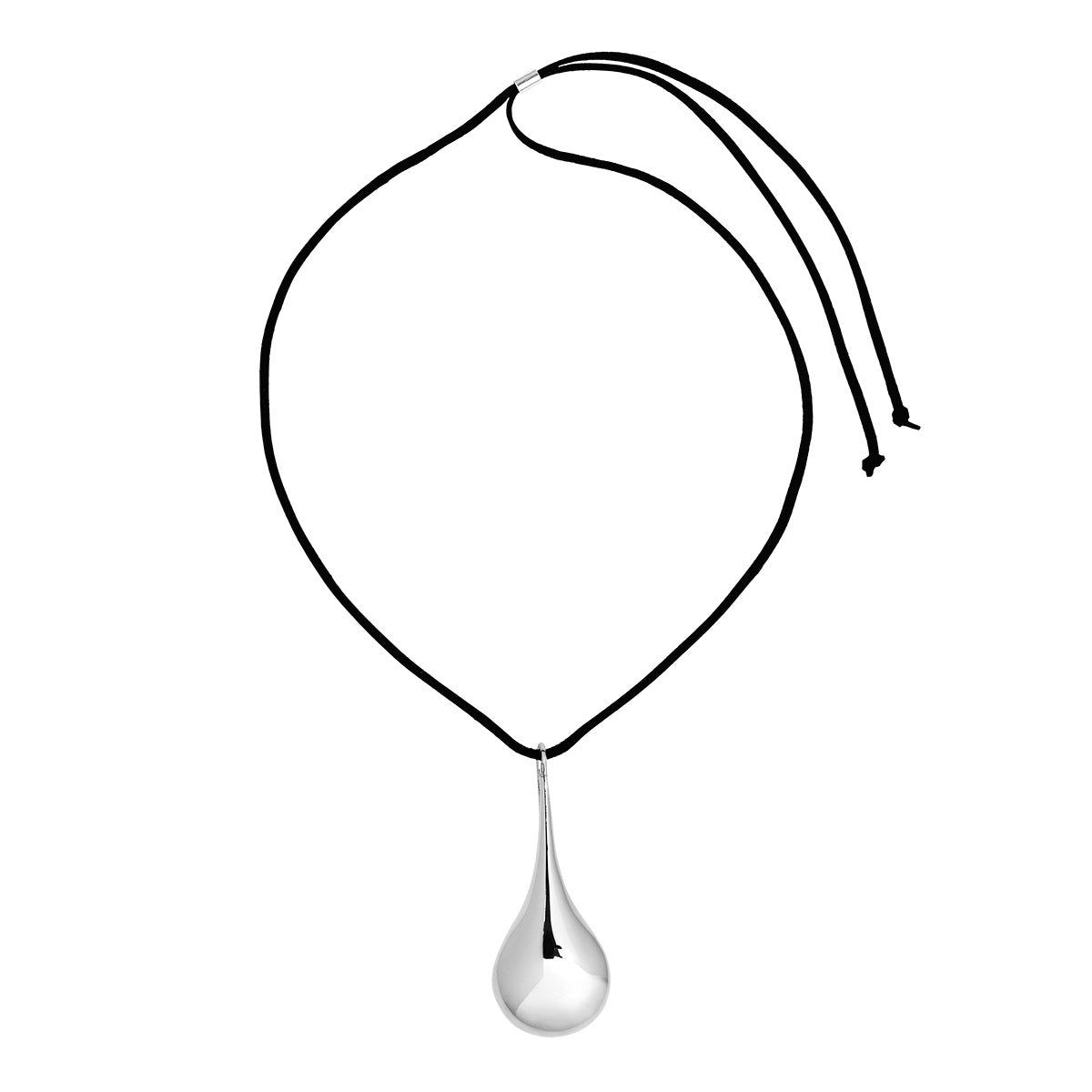 Sterling silver, 28x63mm large teardrop pendant on black material