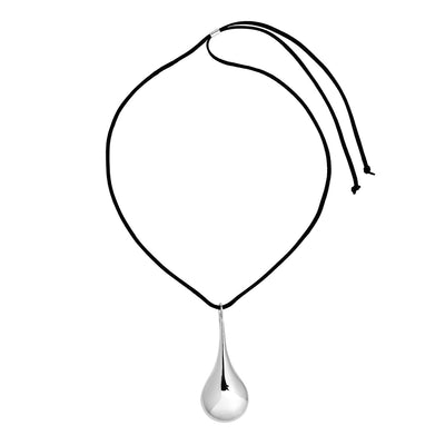 Sterling silver, 28x63mm large teardrop pendant on black material