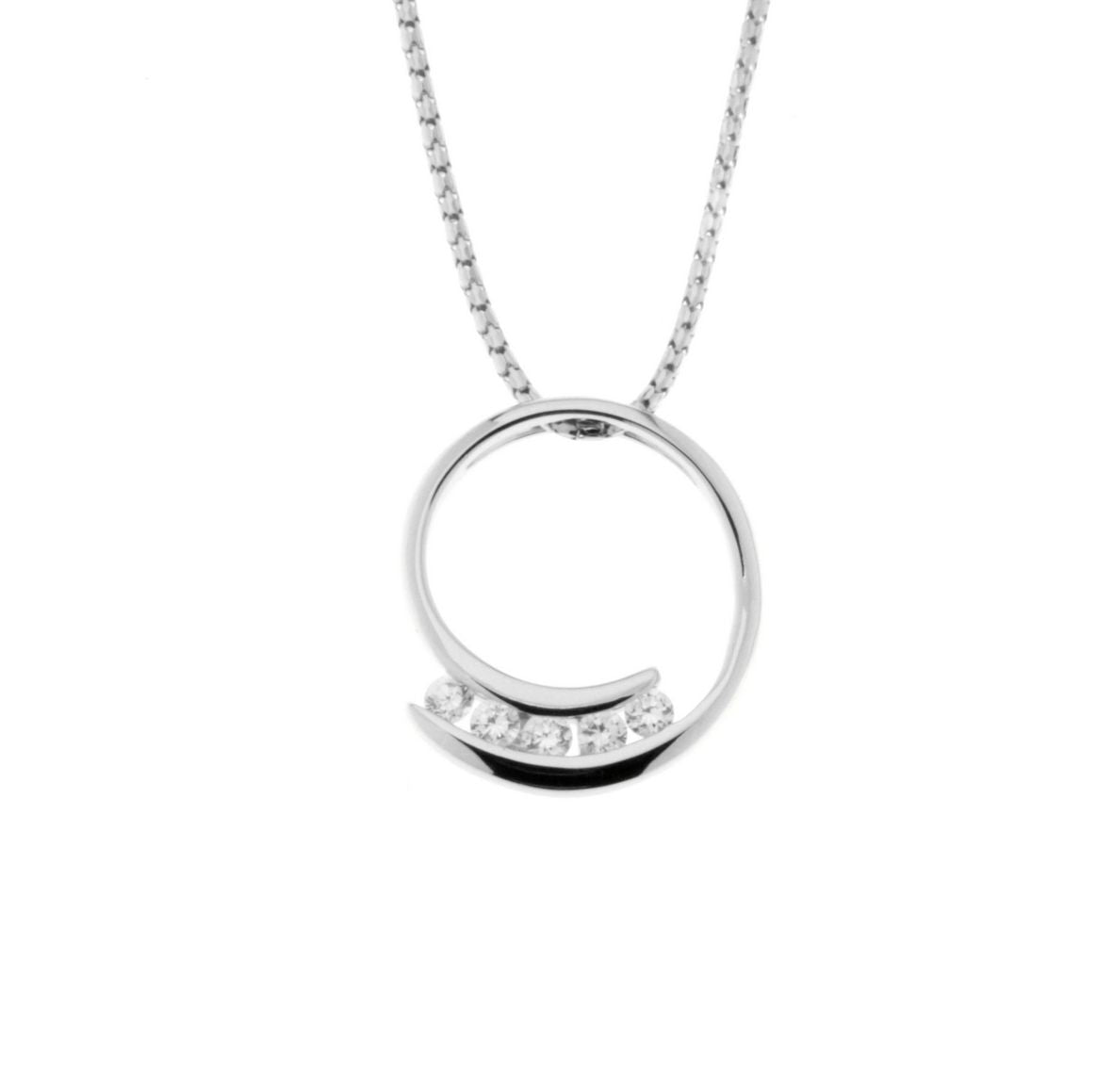 Sterling silver Circle w/ 5 WH CZ Chanel Set Pendant & chain