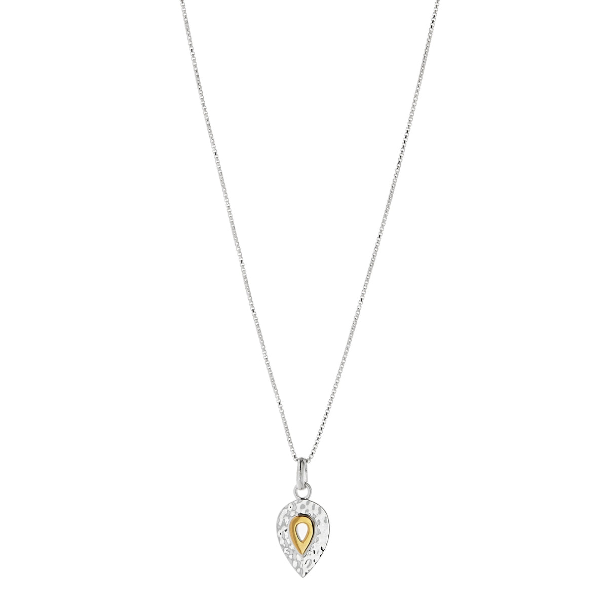 Sterling silver, inverted silver/yellow plated pear pendant on round box chain