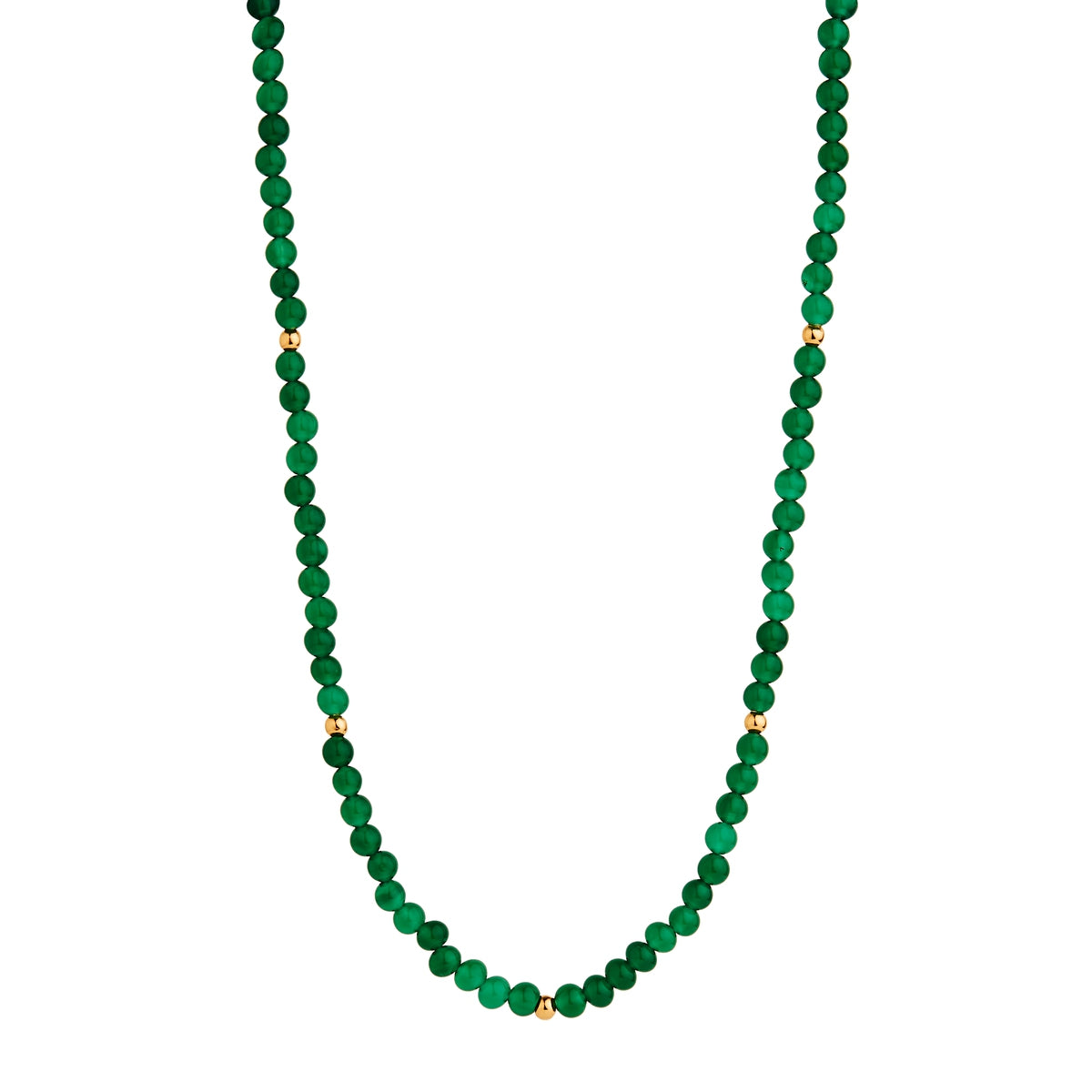 Green onyx with gold plated beads, 42cm