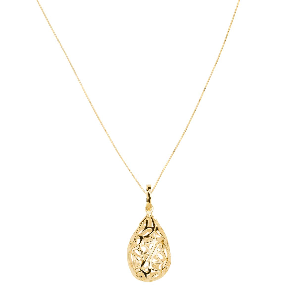 Yellow gold plated filligree style egg shape pendant and chain