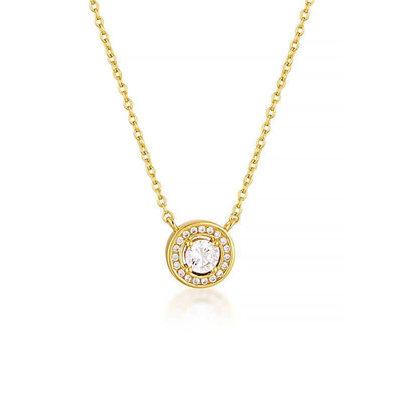 Sterling silver, Gold plated pendant and chain with White Cubic Zirconia's Halo set.