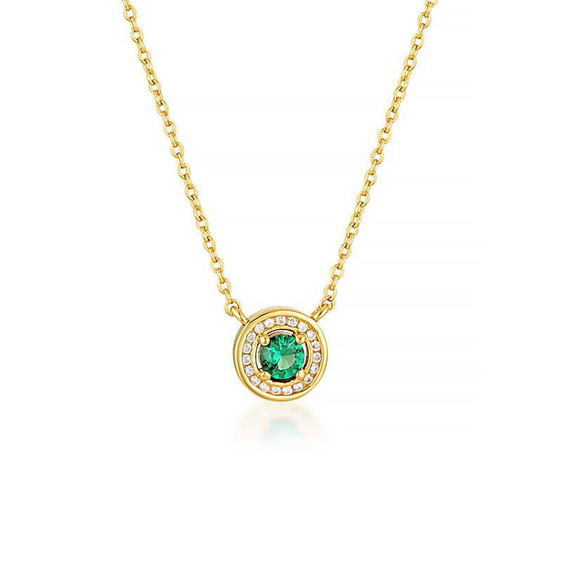 Emerlad Nano surrounded with White Cubic Zirconia pendant and chain