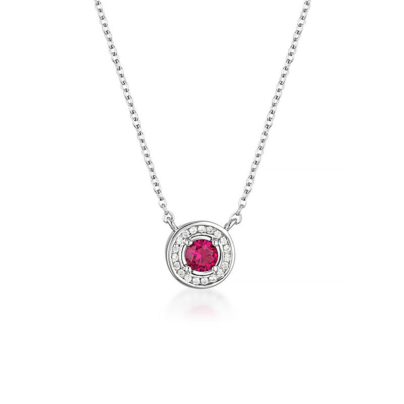Sterling silver, Ruby and White cubic zirconia pendant and chain