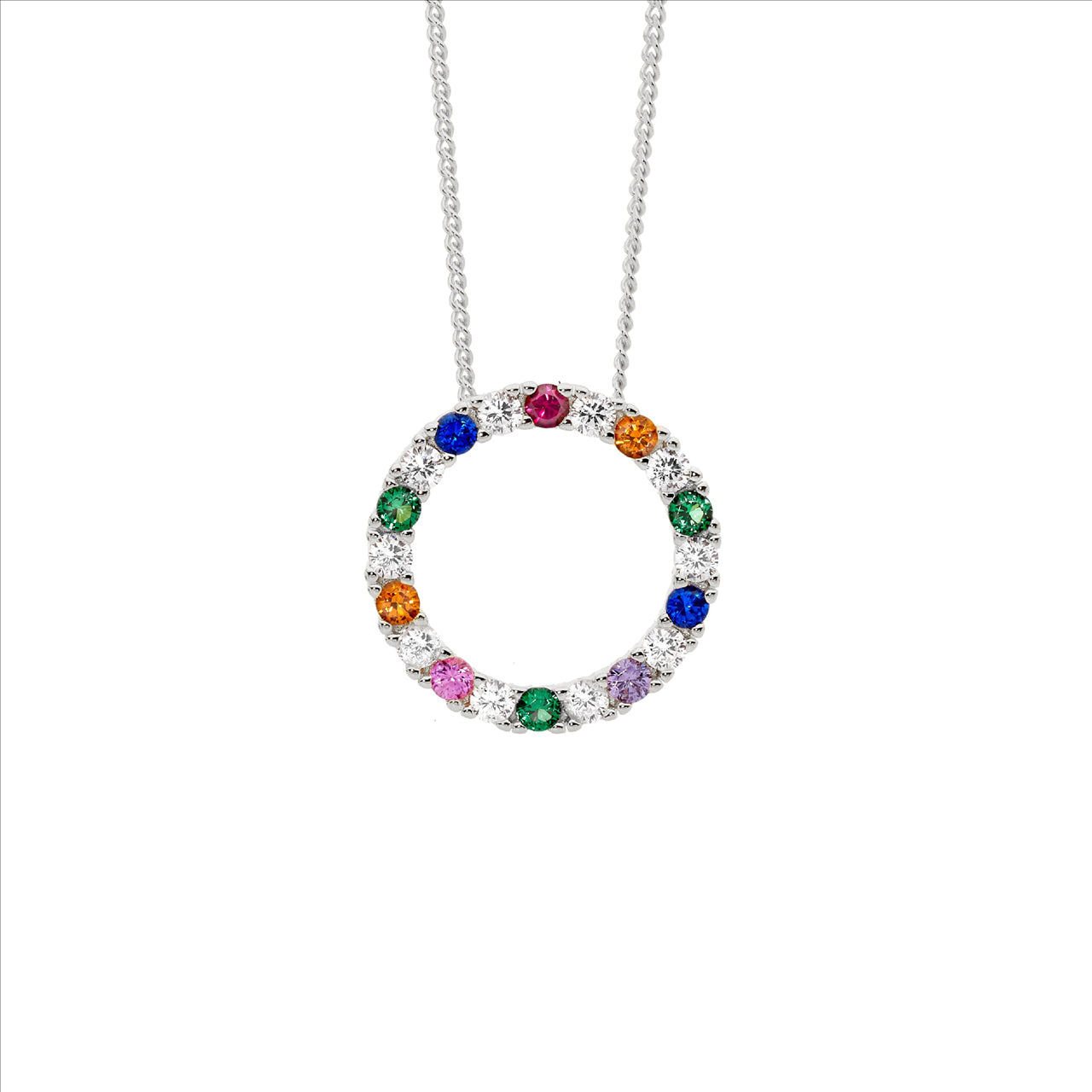 Multicoloured circle pendant & chain