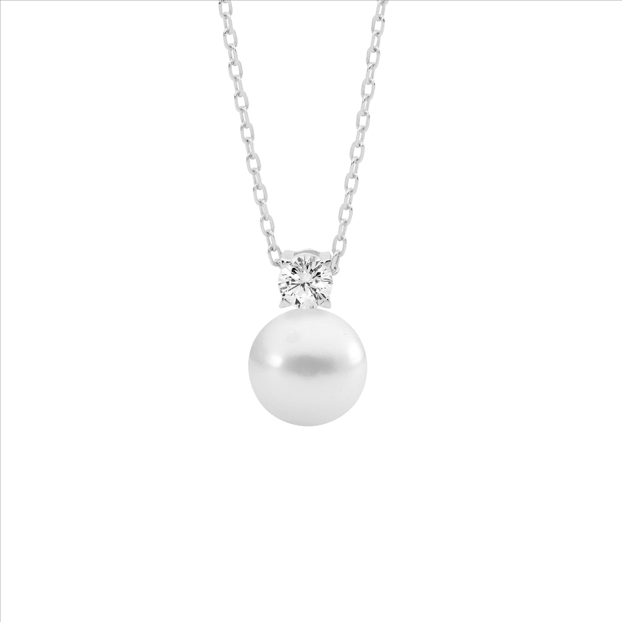 Feeshwater Pearl & CZ pendant & chain