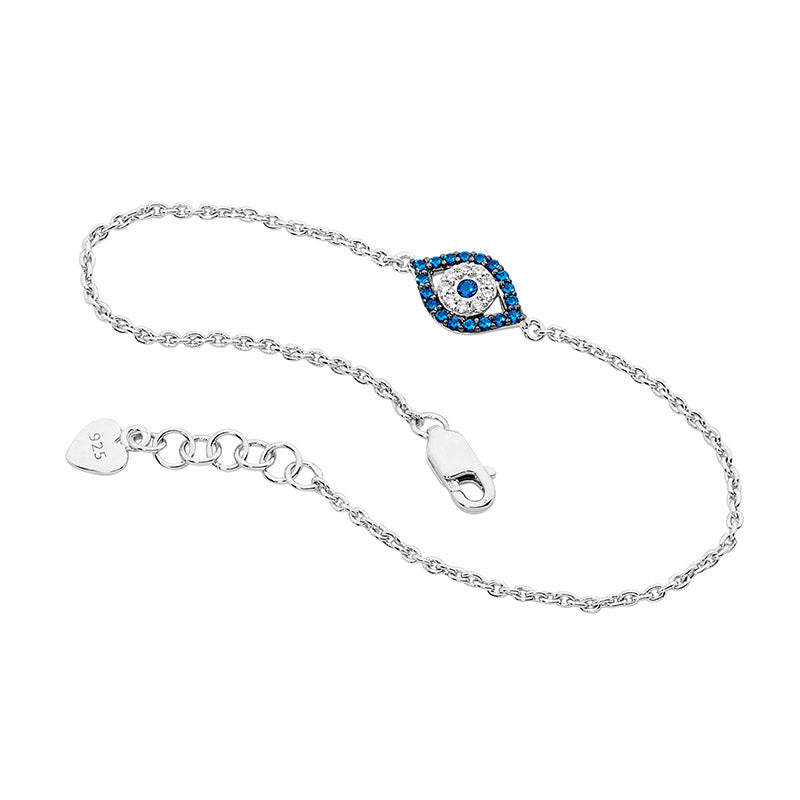 Silver, Evil eye bracelet with blue and white CZ's