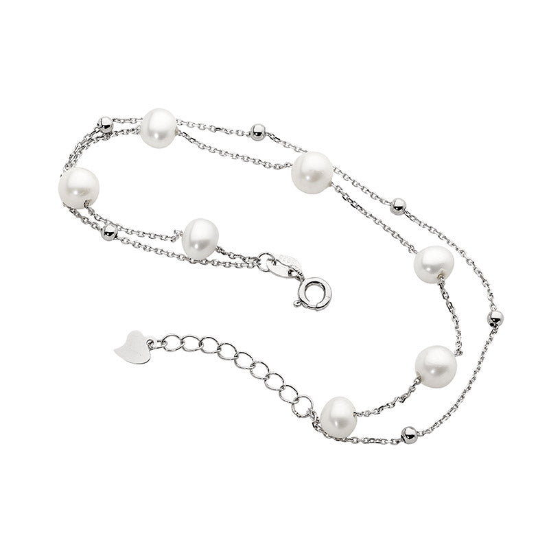 Silver double bracelet with Freshwater pearls attached.