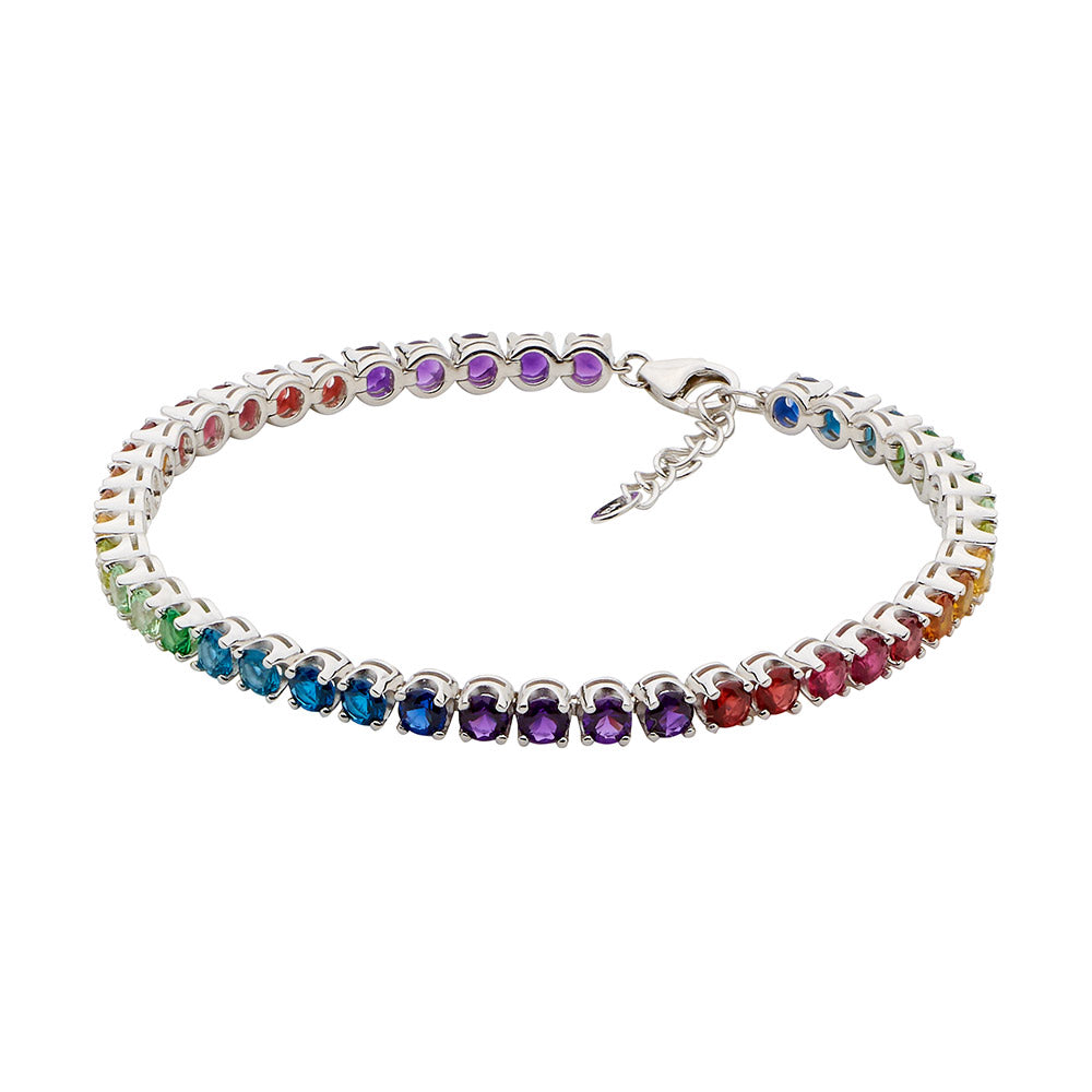 Silver, tennis bracelet set with multi coloured CZ