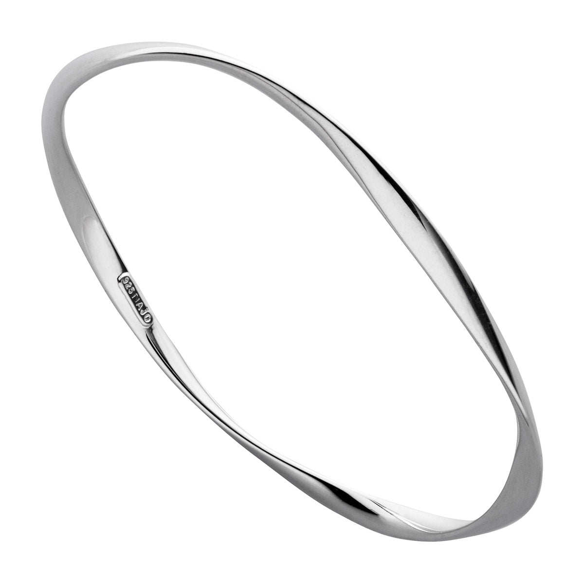 3.8mm silver twisted ribbon tube bangle, 65mm inner diam, antitarnish