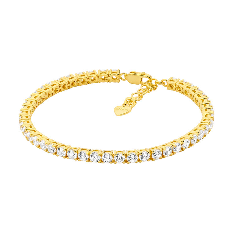 SS WH CZ 3.5mm tennis bracelet w/ext chain & gold plating