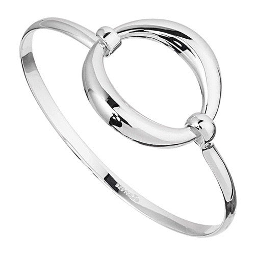 Sterling silver, O shape on 4mm 1/2 round wire tension bangle, 60mm inner diam