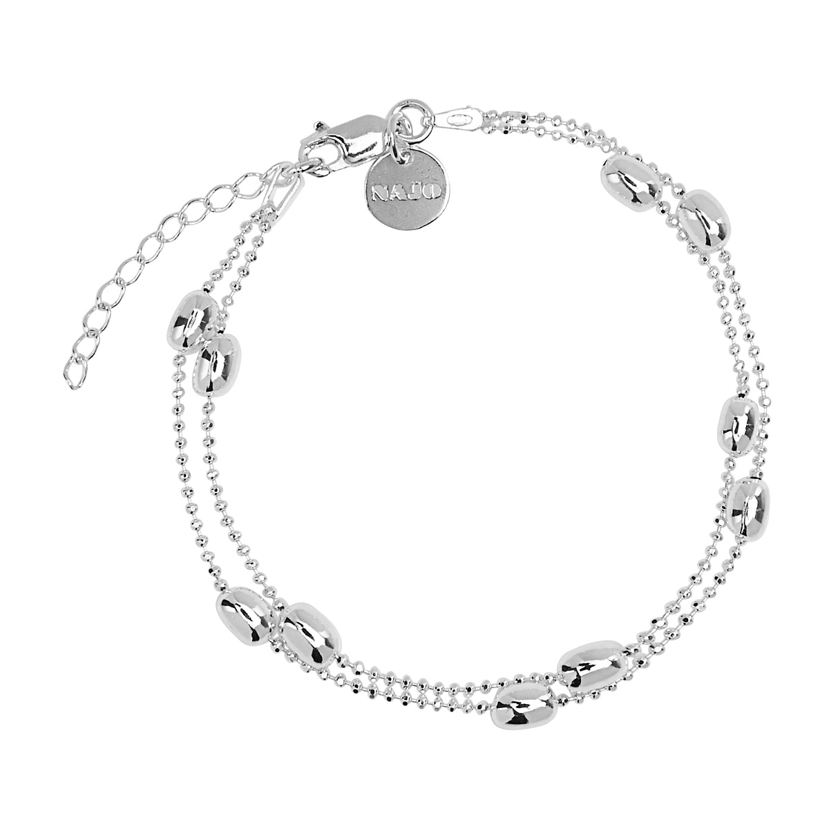 silver 4x6mm oval beads, double-strand bracelet, 18cm +3cm