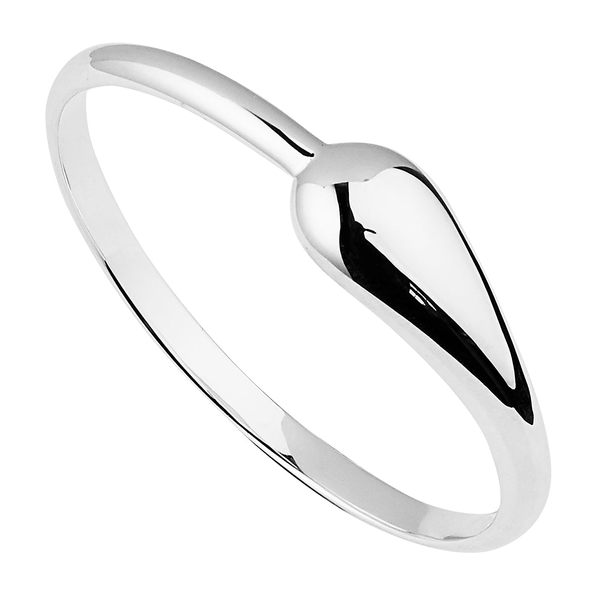 14mm tapered oval silver bangle with teardrop feature, backed, 65mm inner diam, antitarnish