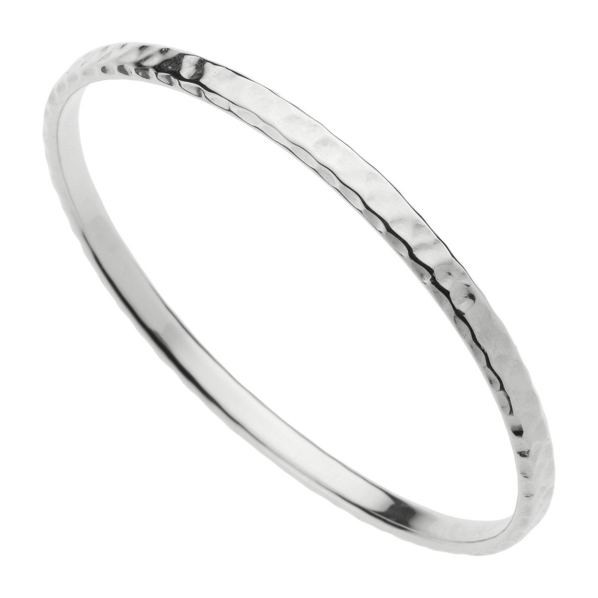 Silver, hollow tube bangle beaten (2.5x5mm) 64mmID