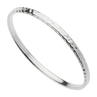 Silver, hollow tube bangle beaten (2.5x5mm) 64mmID