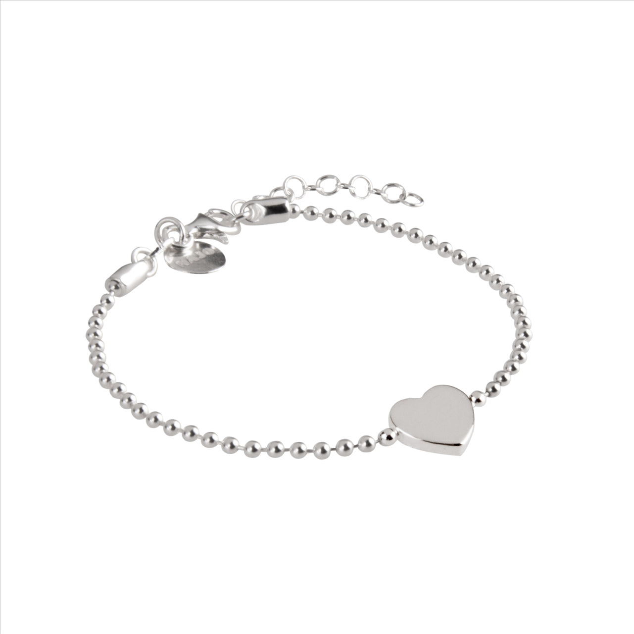 9mm silver heart on 2mm bath plug chain bracelet, 17cm+ext, antitarnish