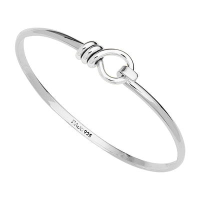 Sterling silver, 3mm solid silver 1/2 round wire tension bangle with loop 50x60mm inner diam