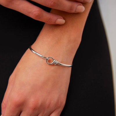 Sterling silver, 3mm solid silver 1/2 round wire tension bangle with loop 50x60mm inner diam