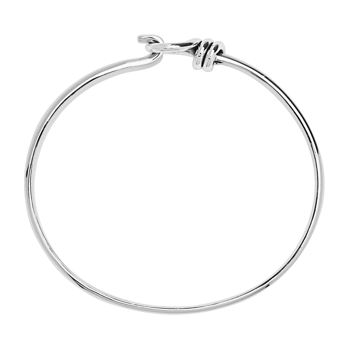 Sterling silver, 3mm solid silver 1/2 round wire tension bangle with loop 50x60mm inner diam