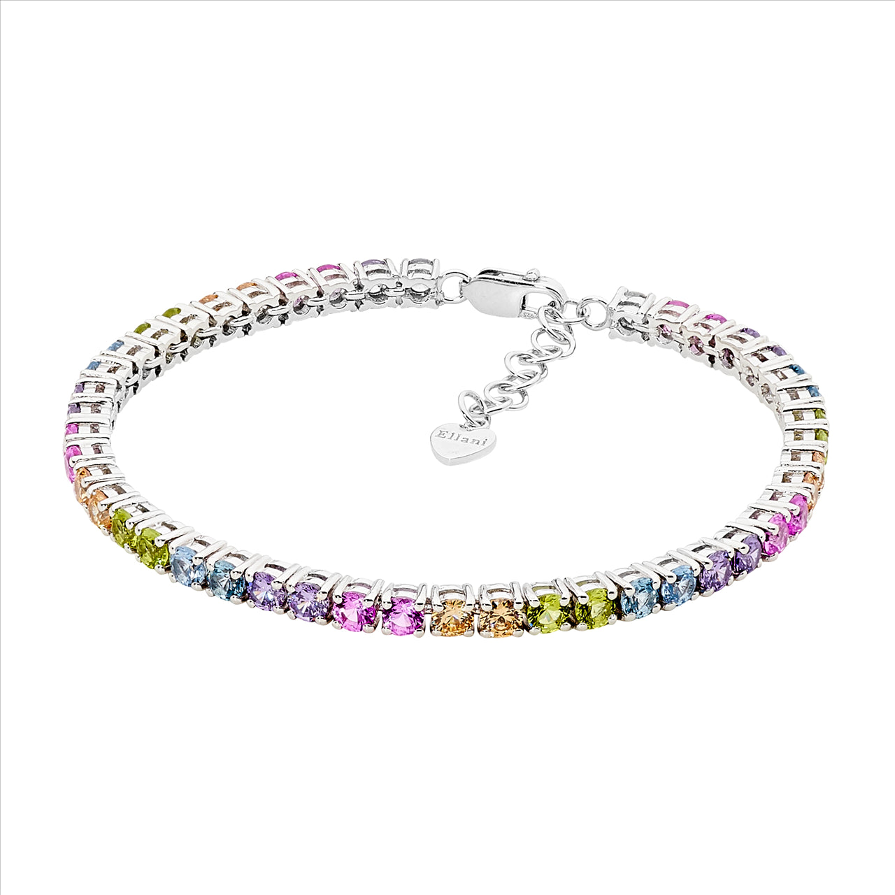 Sterling Silver Pastel CZ 3.5mm tennis bracelet w/ext chain