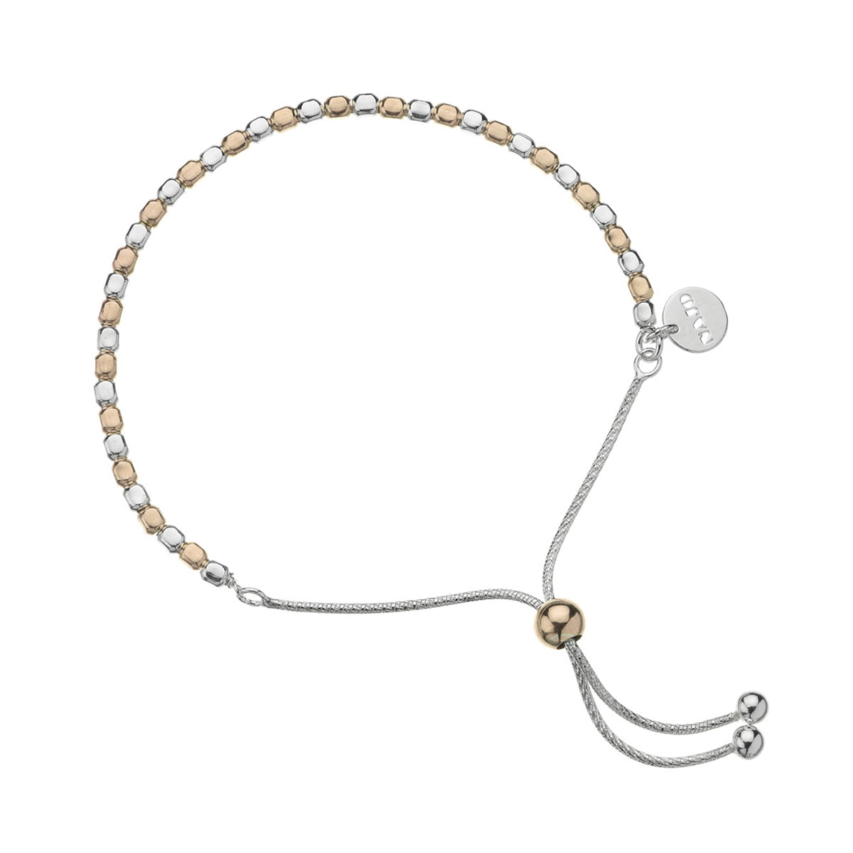 Sterling silver, alternating sil & YGP pebbles on twist snake with slider, 27cm, antitarnish