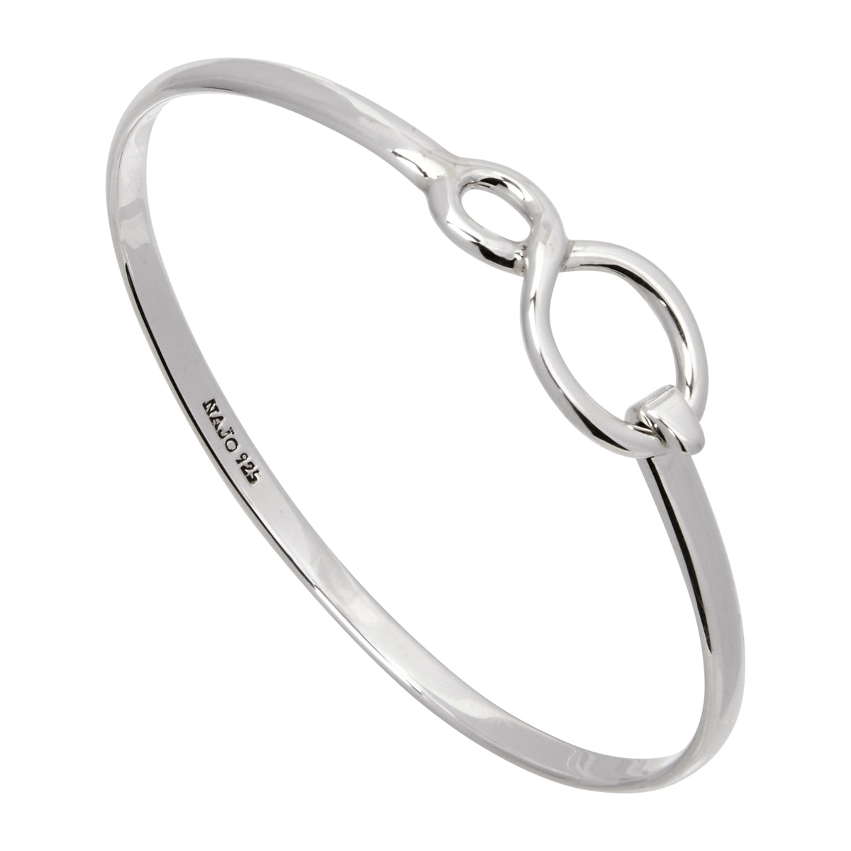 Sterling silver, silver infinity tension bangle with solid 4mm 1/2 round wire, 60mm interior diam