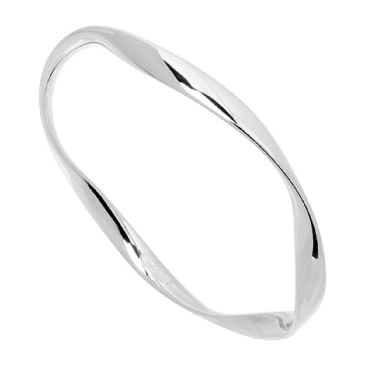 Sterling silver 6mm twisted ribbon hollow-tube bangle, 65mm inner diam, antitarnish